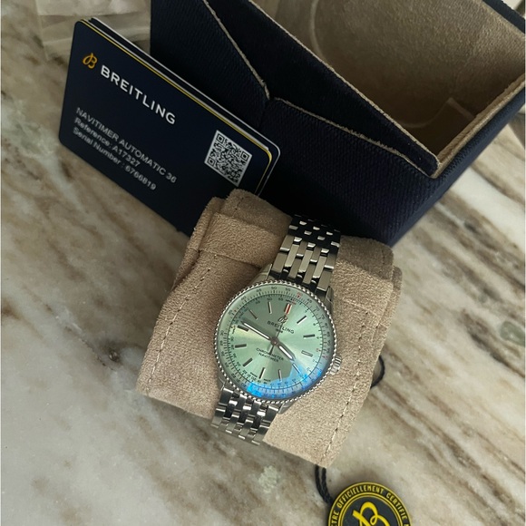Breitling Women’s Navitimer 35 Mint Dial and Stainless Steel Bracelet
